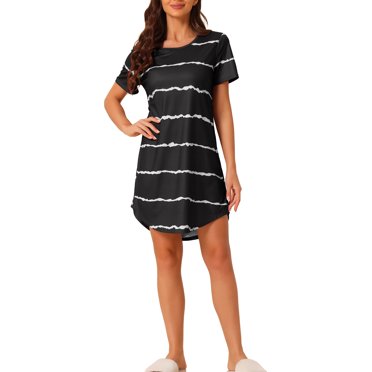 INSPIRE CHIC Chemise de Nuit pour Femme Col Rond Manches Courtes Nuisette Rayée m Noir