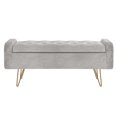 thumbnail image 2 of Ottomane de rangement moderne en velours/metal, gris/or, 2 of 7
