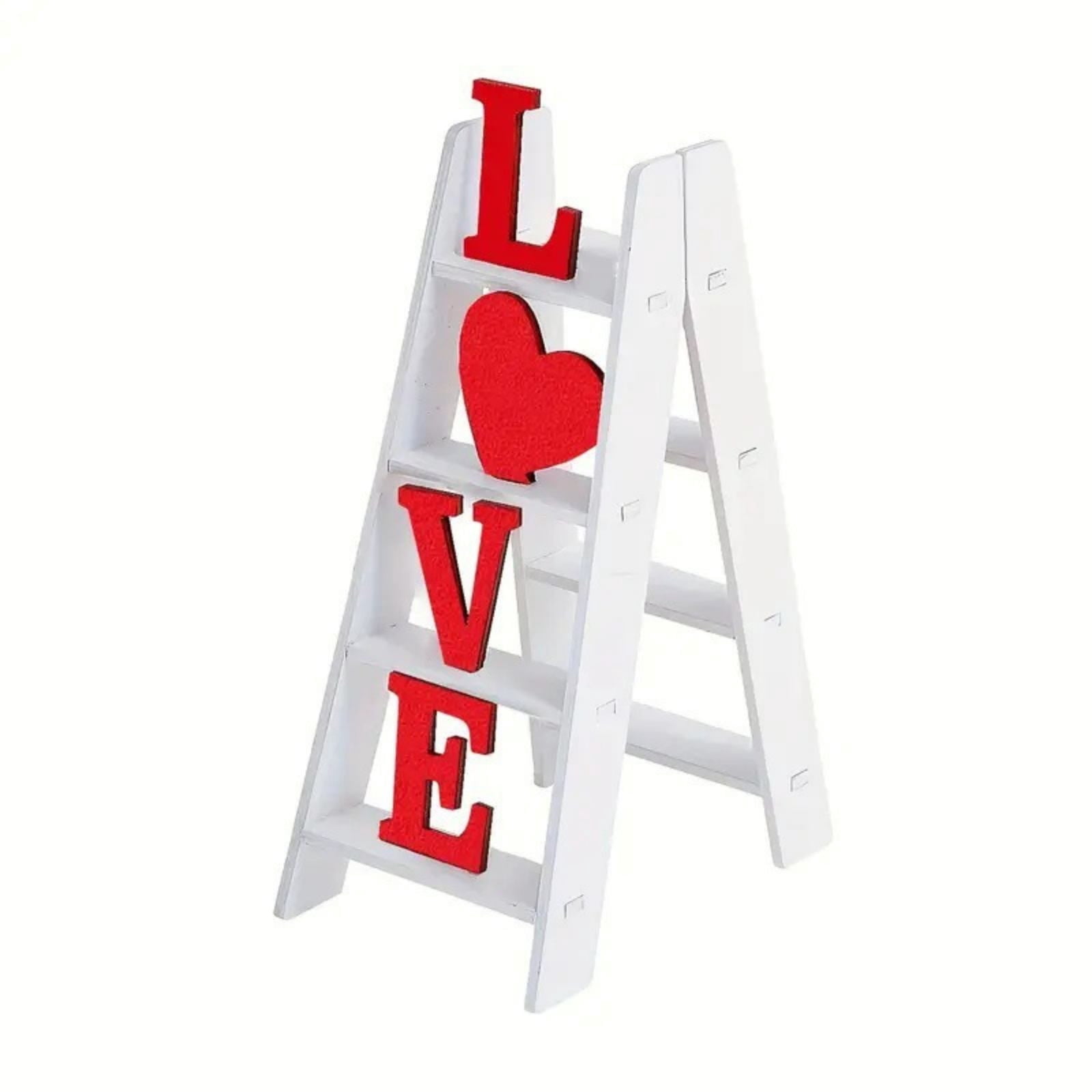 Wdhugt Valentine’S Day Ladder Tabletop Decoration Wooden Heart Shape With Scarf Cute Ornament For Home Shelf Desk White Color 5.91 X 3.94 X 2.76 Inches