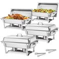 thumbnail image 1 of VEVOR Plat Rectangulaire Anti-Frottement, 9 Qt Lot de 4 Plat Anti-Frottement en Acier Inoxydable, Ensemble Complet de Réchaud/chauffe-Aliments avec Poignée Ajourée, 2 Pinces Alimentaires, Couvercle, Support pour Carburant, Plats Anti-Frottement pour Banquet Fête Mariage, 1 of 9