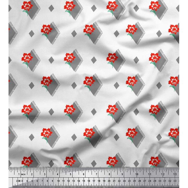 Soimoi Rayon Fabric Diamond Shape & Floral Artistic Decor Fabric Printed Yard 42 Inch Wide
