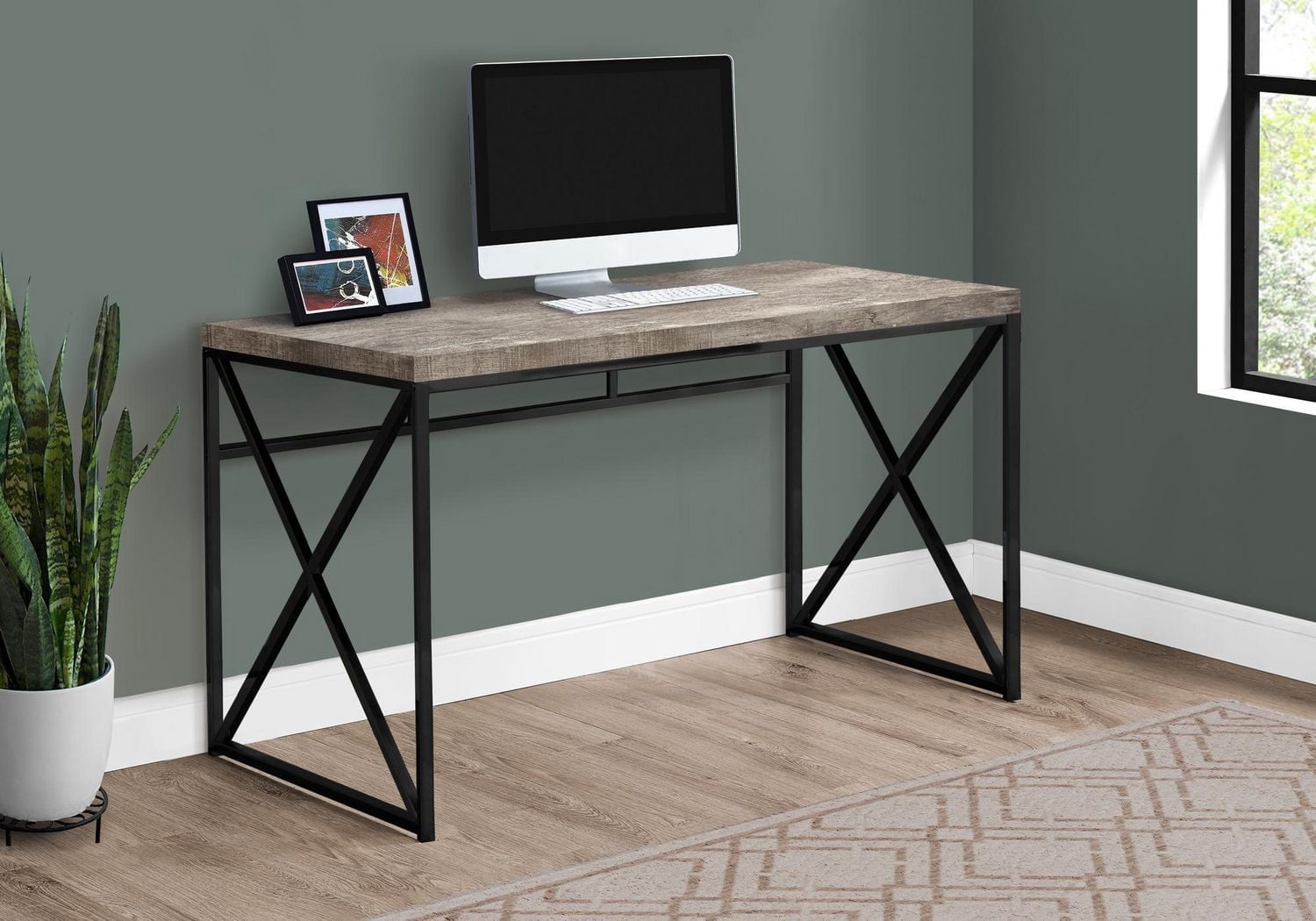 Monarch Specialties Computer Desk, Home Office, Laptop, Work, Metal, Laminate, Beige, Black, Contemporary, Modern