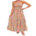 thumbnail image 3 of Femmes Été Crossover Licol Cou Sans Manches Plaid Coupé Dos Flowy une Ligne Maxi Robe Rose XL, 3 of 7