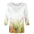 thumbnail image 4 of Chemises pour Femmes T-shirt Imprimé de Mode pour Femmes Blouse Mi-Longue à Manches 3/4 Col Rond Hauts Décontractés Blouses en Polyester pour Femmes en Liquidation, 4 of 4