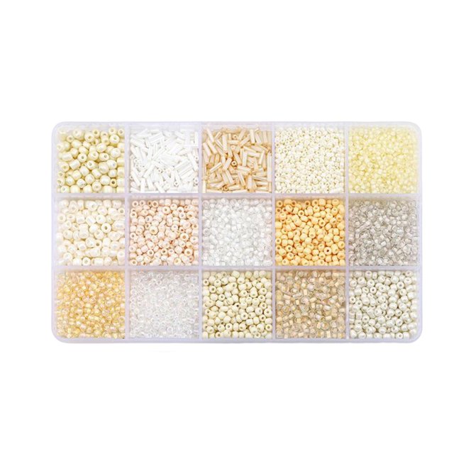 KLKCMS Beads Kit for DIY Bracelets Necklaces Decoration Beige