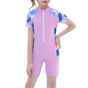 PMVFHDE Pièce Maillot de Bain une pour Enfants Nouveau Maillot de Bain pour Enfants Filles Manches Courtes Fermeture Éclair 1 Pce Coin Plat Grand Maillot de Bain pour Enfants Violet, 8-9 Ans