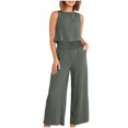 thumbnail image 1 of Mikilon Ensemble Élégant pour Femmes 2 Pcs Débardeur Sans Manches en Coton Lin Mode et Confortable Col Rond Blouse/chemise Gris Foncé m, 1 of 8