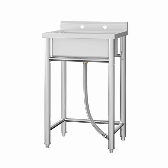 TROPOW 21-Inch Commercial Utility Sink, Single Bowl Stainless Steel Freestanding Sink with Backsplash, Adjustable Legs & Rapid Drainage System, for Outdoor, Restaurant, Garage, or Laundry Room