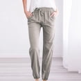 thumbnail image 1 of RKSTN Womens Pants Woman Solid Color Cotton And Linen Drawstring Elastic Waist Long Straight Pants Soft Loose Straight Leg Hiking Pants, 1 of 4