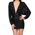 thumbnail image 2 of Pisexur Robes pour Femmes Robe de Cocktail à Col en V Profond Robe de Soirée à Paillettes de Mode Robe de Boîte de Nuit de Fête Tunique Dos Ouvert Robes de Retour à la Maison Robe Élégante pour Invitée de Mariage Robe Midi, 2 of 6