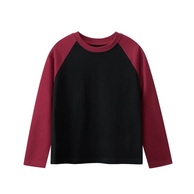 Floleo T-Shirts à Manches Longues Raglan Unisexes pour Enfants Printemps Automne Hiver T-Shirts à Blocs de Couleur Col Rond Décontractés Vêtements de Sport pour Enfants 1-15 Ans (Noir#1,5 Ans)