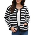 thumbnail image 1 of Women‘s Striped Cardigan Sweater Trendy Long Sleeve Button Down Crewneck Knit Cardigans, 1 of 8
