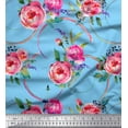 thumbnail image 1 of Soimoi Blue polyester Crepe Fabric Leaves & Ranunculus Floral Fabric Prints By Yard 42 Inch Wide, 1 of 3