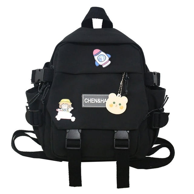 AMERTEER Fashion Backpack Nylon Cute Female Backpack Solid Color for Student (Black)