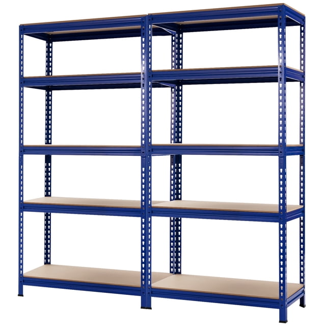 Gymax 2 Pcs Étagère de Rangement de Garage en Métal à 5 Niveaux de 73 Pieds' Autoportante avec Unité Réglable Bleu
