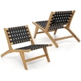 thumbnail image 1 of Gymax 2 Pcs Chaise en Teck avec Siège et Dossier en Sangle Tressée Style Mi-Siècle Moderne, 1 of 9