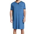 thumbnail image 4 of Men V-neck Long Sleeping Shirt, Solid Color Short Sleeve Split Hem Sleepwear, 4 of 7