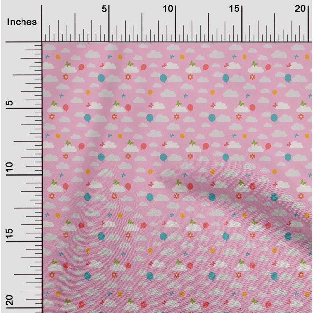 oneOone Cotton Poplin Fabric Insect|Balloon & Clouds Nature Printed Craft Fabric BTY 56 Inch Wide