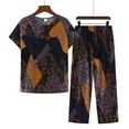 thumbnail image 2 of Tnhcen Ensemble de Pyjama d'Été pour Femmes en Lin 2 Pcs / Haut à Manches Courtes Boutonné Col Rond Imprimé Rétro + Pantalon Taille Élastique / TG-5TG, 2 of 3
