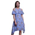 thumbnail image 1 of Bimba Blue Bird Print Cold Shoulder Women Swing Tunic Flutter Sleeve Midi Dress - Medium, 1 of 1