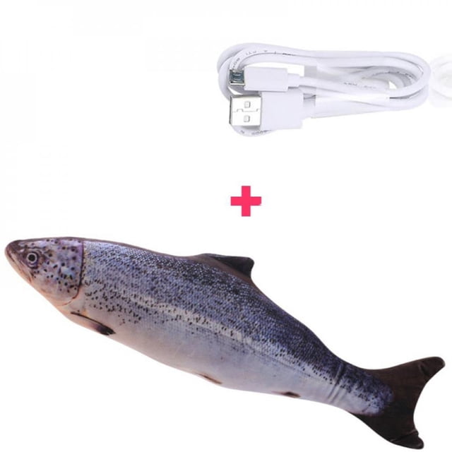 50 % de Rabais! 30CM Chat Jouet Simulation Poisson Jouet Chat Menthe USB Charge Argent Arowana