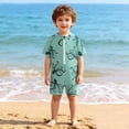 thumbnail image 2 of Boys Swimsuit Half-Zip Conjoined for Toddlers, Summer Printed One-Piece Rash Guard with UPF for Beach and Pool, Infant to 3T, 2 of 9