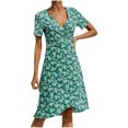 thumbnail image 1 of Fridja Robe à Imprimé Floral pour Femmes, Col en V, Manches Courtes, à Lacets, Fête Plage, 1 of 8