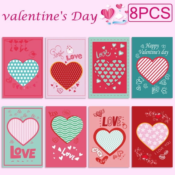 8PC Valentine‘s Day Heart-shaped Greeting Card Small Gift Card Holiday Card