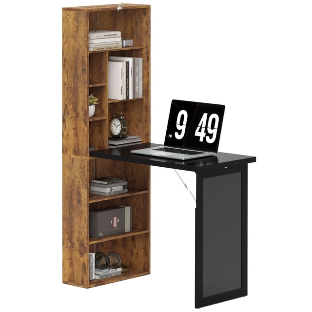 HOMCOM Convertible Desk with Blackboard & Shelf, Rustic Brown