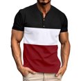 thumbnail image 1 of hopeusnice T-Shirt à Manches Courtes à Blocs de Couleur pour Homme Col Henley Coupe Ajustée Tee-Shirts Rouge TG, 1 of 4