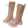 thumbnail image 4 of Gubotare Girl Boots Combat Boots for Girls Lace Up Riding Boots Mid Calf Fashion Waterproof Non Slip Side Zipper Boot Fall Winter Spring Size 11.5 (Pink,Little Kids 11.5), 4 of 7