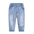 thumbnail image 1 of KIDSCOOL SPACE Retro Toddler Little Kid Rippd Holes Elastic Waist Fashion Jeans, 1 of 5