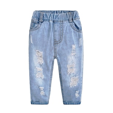 KIDSCOOL SPACE Retro Toddler Little Kid Rippd Holes Elastic Waist Fashion Jeans