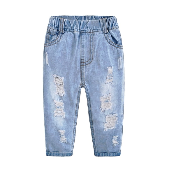 KIDSCOOL SPACE Retro Toddler Little Kid Rippd Holes Elastic Waist Fashion Jeans