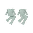 thumbnail image 2 of Gupgi 2Pcs Baby Girl Fall Outfits Ruffle Infant Long Sleeve Sport Print Tops + Flare Pants Set Toddler Clothes, 2 of 9