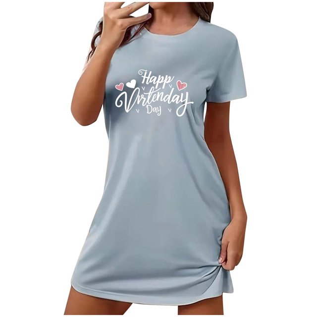 Amzcrzy Pyjamas pour Femmes Mode Imprimé Cœur Valentines Day Robe Décontractée Confortable à Manches Courtes Chemises de Nuit pour Femmes Valentines Day Cadeaux