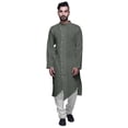 thumbnail image 1 of Atasi Cotton Slub Mens Kurta Solid Button Down Long Sleeve Indian Partywear, 1 of 5