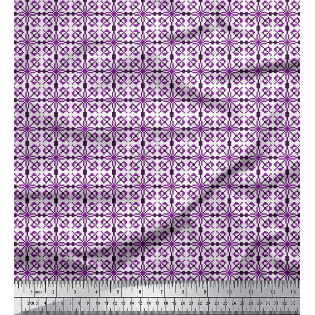 Soimoi Velvet Fabric Geometric Small Printed Fabric 1 Yard 58 Inch Wide
