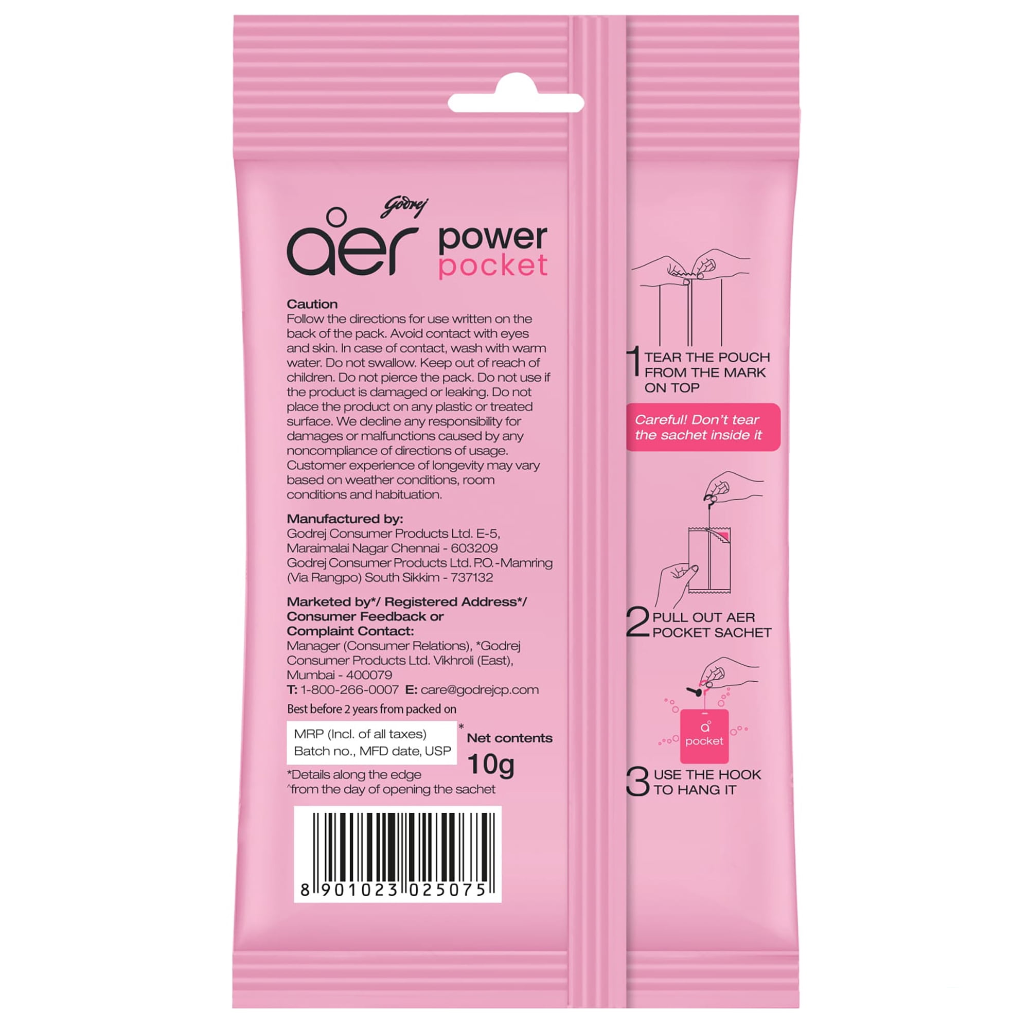 Godrej Aer Power Pocket Rose Fresh Blossom Bathroom Freshener, 10 g, Lasts Upto 30 Days, Air Freshener for Bathroom