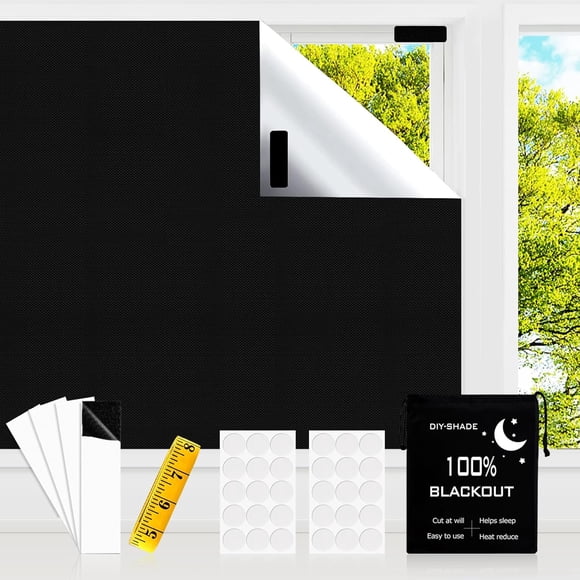Blackout Blind,118x57 inches Portable Black Out Blinds Stick On Window Temporary Blackout Curtain No Drill Suitable for Cutting Any Size Shape for Home,Bedroom,Office and Travel