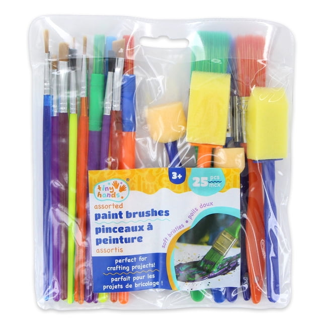 TINY HANDS Assorted Paint Brushes, Soft Bristles, 25 Pieces, Ages 3+