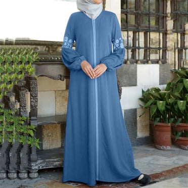 FcBaudy Longues Robe à Manches à Col Rond Longueur Cheville, Robes pour Femmes, Robes d'Été pour Femmes Femmes Abaya Musulmane Longue Robe Kaftan Vintage Imprimé Floral Robes Maxi Islamiques Robe pour Femmes
