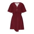 thumbnail image 4 of LOVZFMLL Robe d'Été Décontractée pour Femme à Manches Courtes, Col en V, Boutonnée, Robe de Plage pour Vacances et Voyages avec Poches, Bourgogne G, 4 of 8