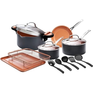 Gotham Steel 14 Piece Nonstick Ceramic Cookware Set Pots and Pans with Crisper Tray Utensils Oven Dishwasher Safe