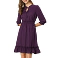 thumbnail image 2 of INSPIRE CHIC Robe Trapèze en Mousseline à Volants Superposés pour Femme, Manches 3/4, Smockée, 2TG, Violet, 2 of 8