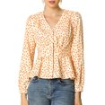 thumbnail image 1 of INSPIRE CHIC Women's Elegant Dots V Neck Smocked Ruffled Hem Peplum Top, 1 of 7