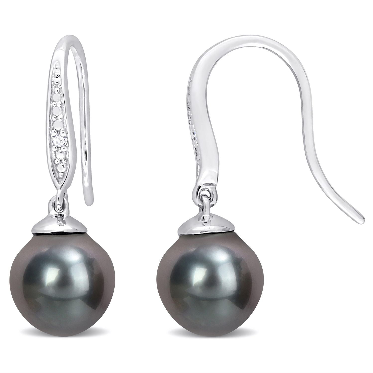 Boucles d'oreilles Miabella en argent sterling avec perles culture Tahiti et accents de diamants