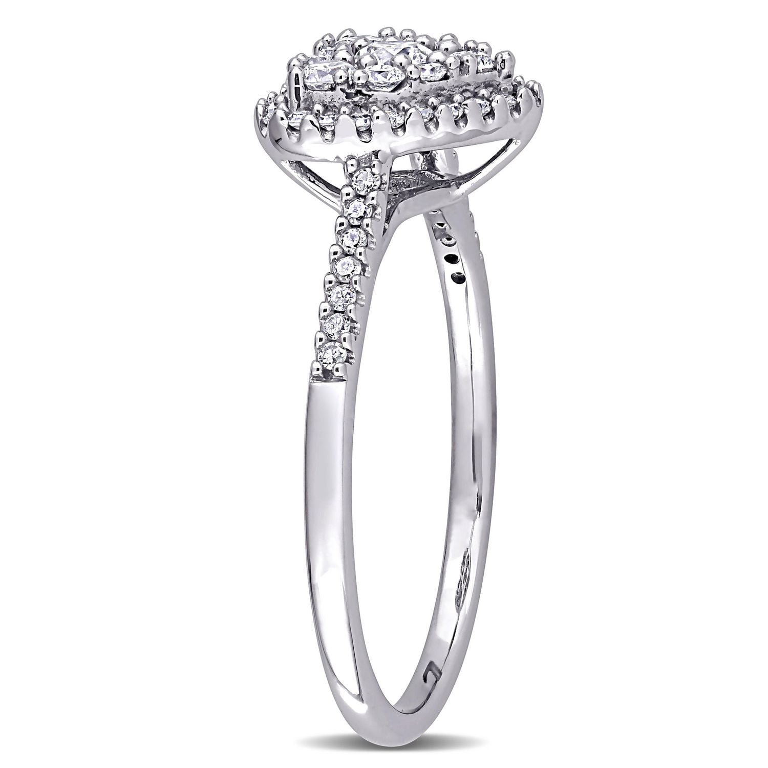 Miabella Bague de fiançailles a grappe de cœurs en or blanc 10K avec diamant 1/2 carat P.T.