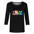 thumbnail image 4 of Xihbxyly Hauts Décontractés pour Femmes T-shirt à Col Rond Imprimé de Pâques à Manches 3/4 T-shirt à Col Rond Chandail à Enfiler Tendance à Petit Budget, 4 of 5