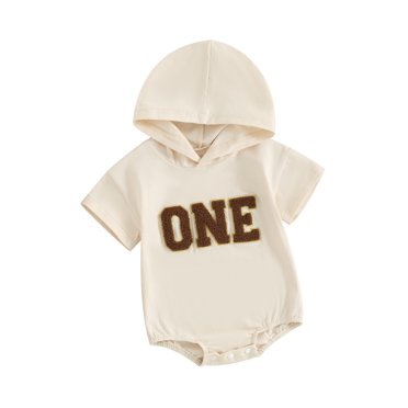 EYIIYE Barboteuse à Capuche pour Bébé Garçon Été Manches Courtes Broderie Lettre Combinaison Décontractée Vêtements Amples